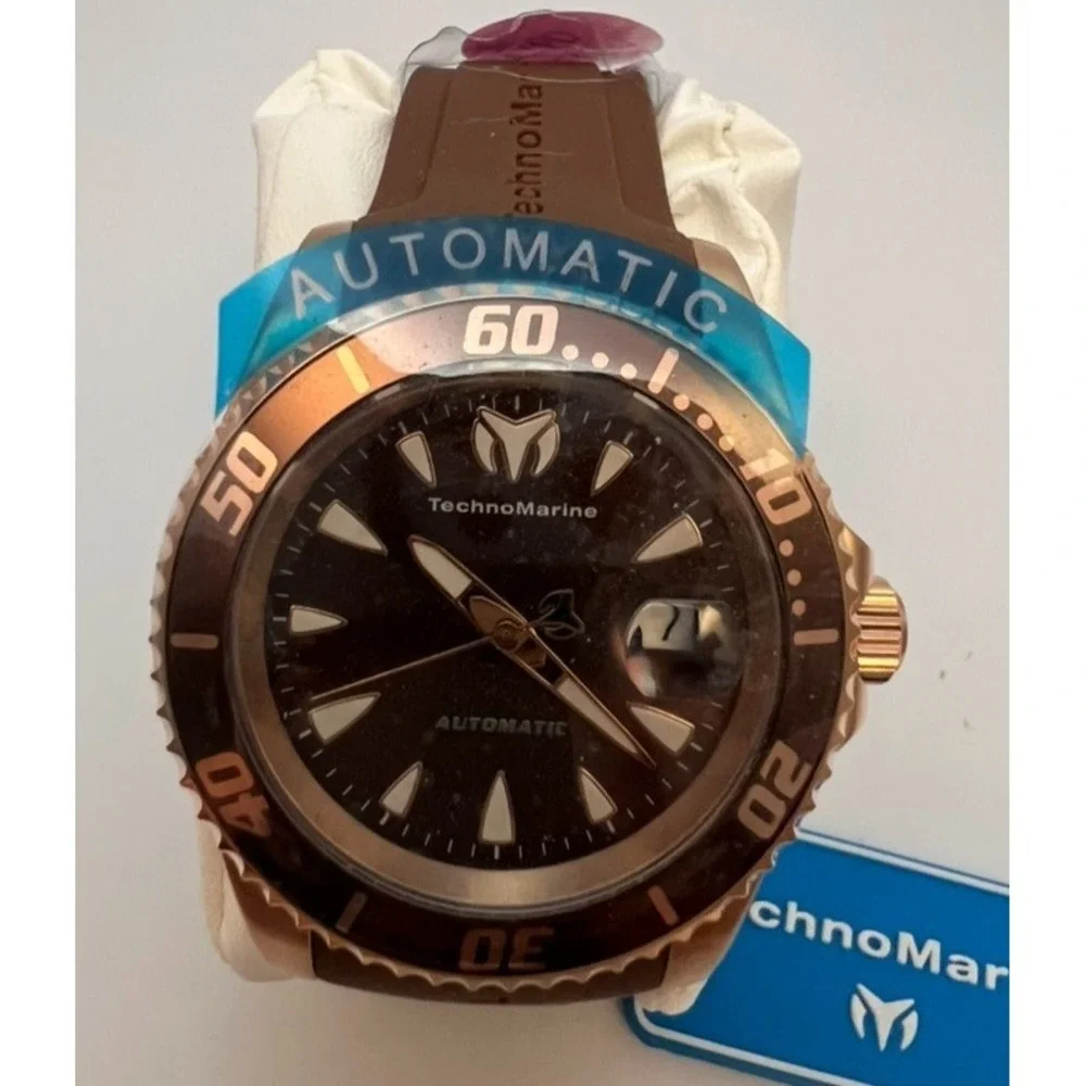 #W043TechnoMarine Manta TM-219089 Automatic Mens 42mm Brown Rose Gold Dive Watch